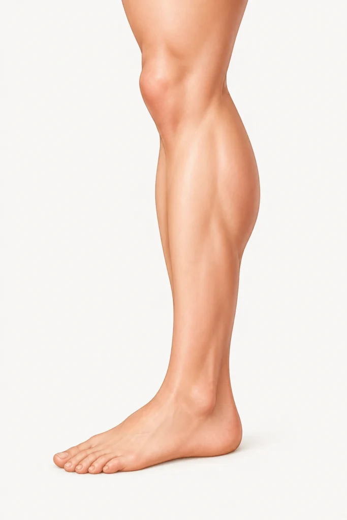 Illustration d’une jambe montrant le mollet, le tibia et le pied.